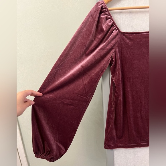 NWT GAP Factory Medium Velour Squareneck Top Burgundy Purple Stretch Vel… - Picture 11 of 13